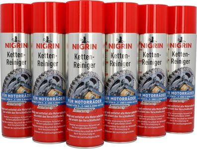 NIGRIN Kettenreiniger, 6 x 500 ml Spréhdose, Kettenspray fér Motorrad, reinigt