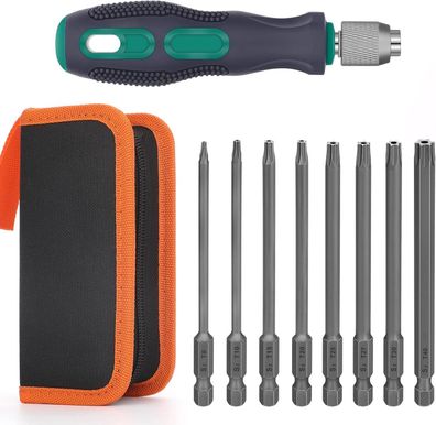 8 Stück Torx Schraubendreher Set, Bithalter + Werkzeugtasche, 100mm, 1/4"