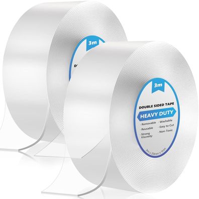 6m Doppelseitiges Klebeband Extra Stark Transparent, 2 Rollen Double Sided Tape