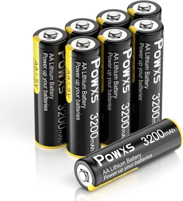 POWXS AA Lithium Batterien 8 Stéck 1,5V Lithium Eisen Doppel A Batterien 3200mAh