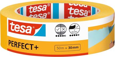 Tesa Malerband Perfect+ - Malerkrepp aus dénnem Washi-Papier (50 m x 30mm)