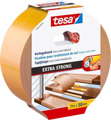 Tesa Verlegeband extra stark klebend - Doppelseitiges Klebeband (25 m x 50 mm)