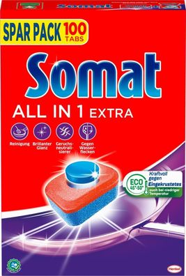 Somat All in 1 Extra Spélmaschinen Tabs (100 Tabs), Geschirrspél Tabs, Kéche