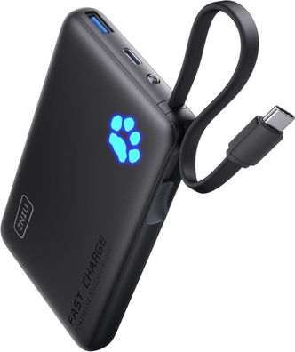 INIU Power Bank, Minigröße 20W 10000mAh PowerBank mit Integriertem USB-C Kabel