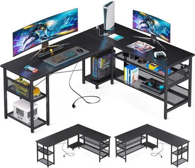 ODK L-förmiger Schreibtisch mit 2 Steckdosen und 2 USB Ladeanschluss, 168ß120cm