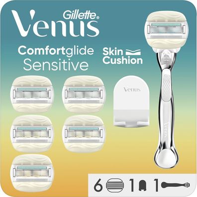 Gillette Venus ComfortGlide 5 Sensitive, Rasierer Damen, 6 Ersatzklingen