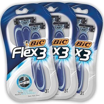 BIC Flex 3 Rasierer Herren, 9 Einwegrasiere, mit Aloe Vera & Vitamin E, Rasierer