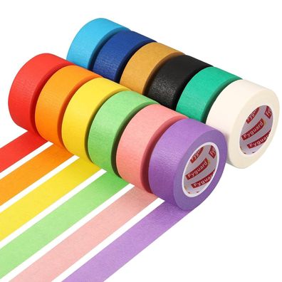 Fyguard 12 Rolle Kreppband Bunt, 23mm x 13m Klebeband Bunt Malerkrepp Bastelband