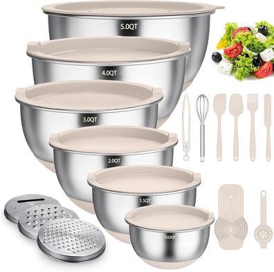 Terlulu Rührschüssel 6er Set, Edelstahl Schüssel Salatschüssel Set mit Deckel