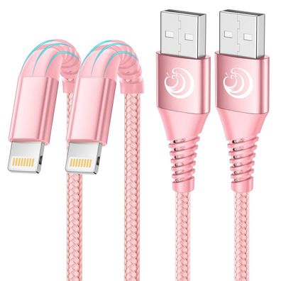 Aioneus iPhone Ladekabel, Lightning Kabel [2Pack 2M] Fast USB Ladekabel, rosa