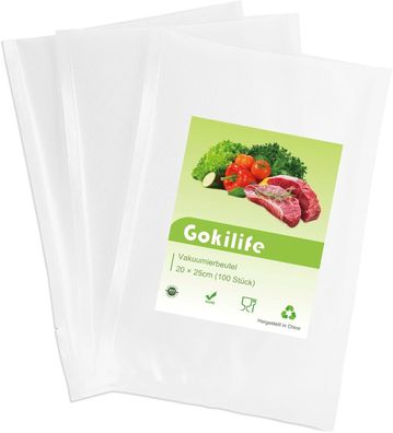 Gokilife Vakuumierbeutel - 100 Beutel 20x25cm Reißfest ca. 450Âµm, Vakuumierfolie