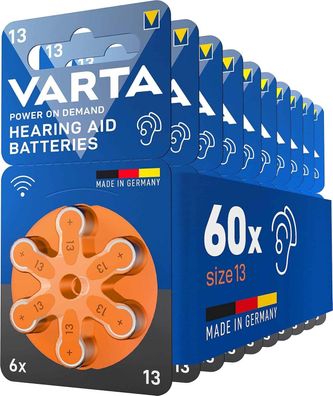 VARTA Hörgerätebatterien Typ 13 orange, Batterien 60 Stéck Vorratspack, P 13