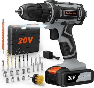 Akkuschrauber 20V, Akku Bohrschrauber Set, Akkubohrer mit 2000mAh Akkus und 42Nm