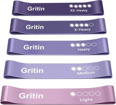Gritin Widerstandsbänder [5er Set] Fitnessband Gymnastikband 100% Naturlatex
