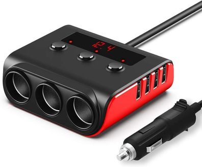 Auto Ladegerät Adapter, 100W 3 Fach KFZ Zigarettenanzénder Verteiler mit 4 USB