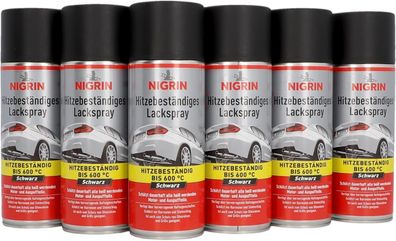 NIGRIN Lackspray, 6 x 400 ml, mattschwarzer Auto-Lack, hitzebeständig, KfZ