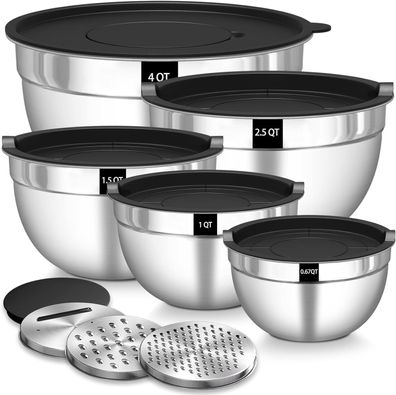 Terlulu Rührschüssel 5er Set, Edelstahl Schüssel Salatschüssel Set mit Deckel