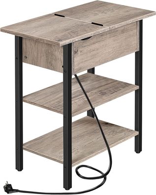 HOOBRO Beistelltisch, Flip-Top Sofatisch mit Ladestation und Ablagefläche, Tisch