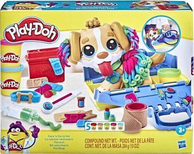 Play-Doh F3639 Tierarzt Spielset mit Spielzeug-Hund, Tragebox, 10 Knetwerkzeugen