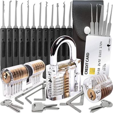 LOCK COWBOY 30-teiliges Lockpicking Set mit 3 Transparenten ßbungsschlössern