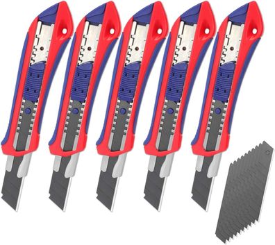 Workpro 5 Stück Cuttermesser Set 18mm mit 20 Ersatzklingen aus SK5, Profi Messer