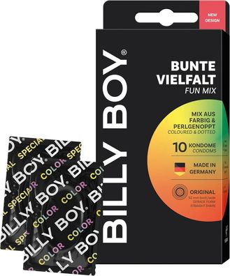 BILLY BOY Kondome Bunte Vielfalt 10er | 52 mm | Mix aus Farbig und Perlgenoppt