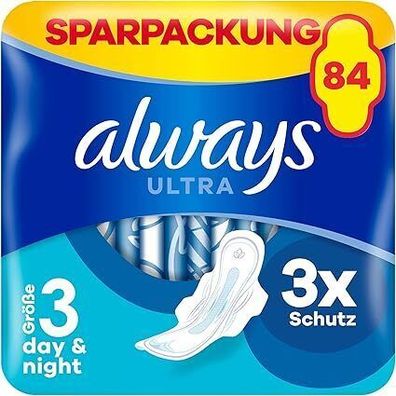 Always Ultra Binden Damen Gr. 3, Night, 84 Damenbinden mit Flégeln (3 x 28 Stk.)