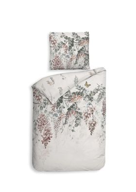 Heckett & Lane Satin Bettwäsche 155x220 Nina White Blütenträubel rosa Wende