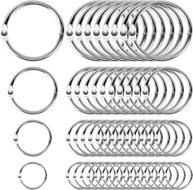 Towviy 120 Stéck Binder Ringe, 15/20/25/32mm Buchringe Silber Loseblatt