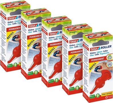 Tesa Kleberoller permanent Nachfüllkassette im 5er Pack - je 14 m x 8,4 mm