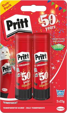 Pritt Klebestift, sicherer Kleber für Kunst & Bastelarbeiten, 2 x 22g, Schule