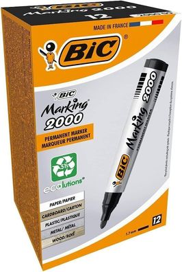 BIC Marking 2000 Permanent Marker, Schwarz, Wasserfester Stift, 12er PACK- 1,7mm