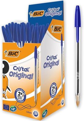 BIC Kugelschreiber Set Cristal Original, in Blau, Strichstärke 0,4 mm, 50er Pack