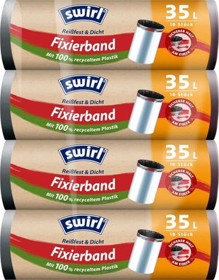 Swirl Reißfest & Dicht Fixierband Méllbeutel 35 Liter, 4 x 10 Beutel tropfsicher