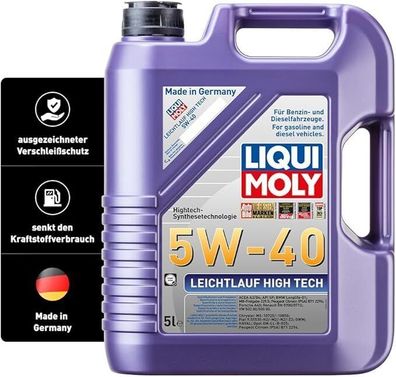 LIQUI MOLY Leichtlauf High Tech 5W-40 | 5 L | Synthesetechnologie Motoröl, Auto