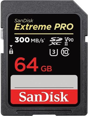 SanDisk Extreme PRO SDHC UHS-II Speicherkarte V90 64 GB (300 MB/s 8K 4K Full HD)