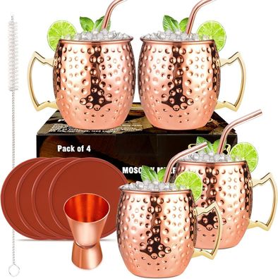 Livehitop Moscow Mule Kupferbecher Set mit 4 Stéck, 19.5 Unzen Kupferbecher