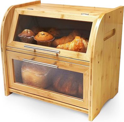 Arise Bambus Brotkasten mit Beléftung, 40x26x37cm Brotbox fér Kéche, Brot Kasten