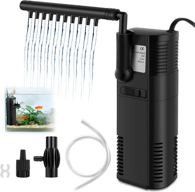 Everfarel Aquariumfilter Innenfilter Innen Filter Pumpe mit Spray Stange 300L/h