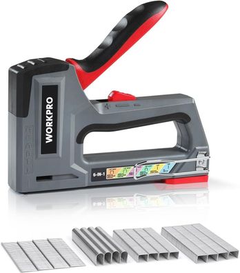 Workpro Profi Handtacker Set Heavy Duty, 6 in 1 Werkzeugtacker mit 4000 Klammern