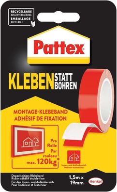 Pattex Kleben statt Bohren Klebeband, doppelseitiges Klebeband (19mm x 1,5m)