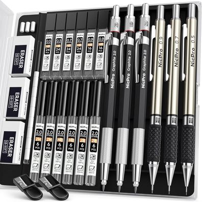 Nicpro 6 Stéck Druckbleistifte Set, Metall Mechanische Bleistifte (2B HB 2H)