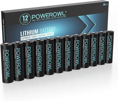 Powerowl Batterien AA 1,5 V Lithium AA Batterien 12 Stéck, hohe Kapazität