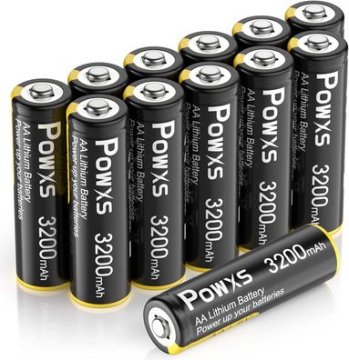 POWXS AA Batterien 12 Stéck 1,5V Lithium Eisen Doppel A Batterien 3200mAh