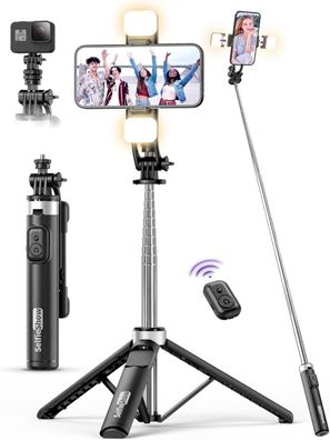 135CM Selfie Stick mit 2 Félllicht, All-in-1 Handy Stativ - 360Â° Drehbar, Halter