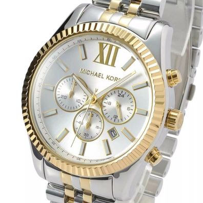 Michael Kors Lexington MK8344 Silber Gold Sunray Zifferblatt 45mm Herrenuhr