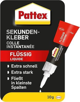 Pattex Sekundenkleber Fléssig, Superkleber, schnelltrocknend, Fléssigkleber, 10g