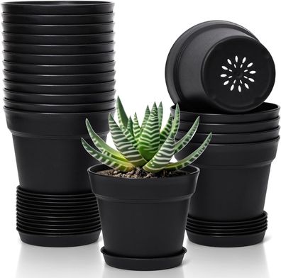 T4U 12,5 cm Plastik Blumentopf mit Untersetzer, 18er-Set Blumentöpfe Innen Plant