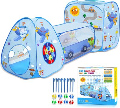 Maikehigh Kinder Spielzelt mit Tunnel, 3 in 1 Pop Up Spieltunnel Bällebad Zelt