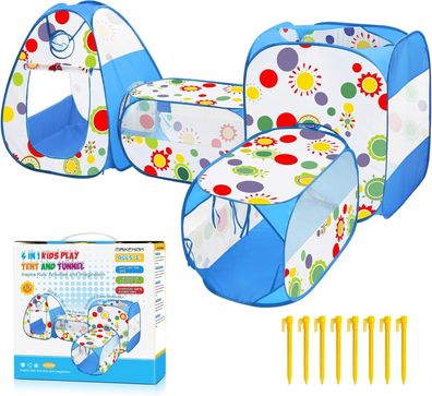 Maikehigh Kinder Spielzelt mit Tunnel, 4 in 1 Pop Up Kinderzelt Bällebad Falten